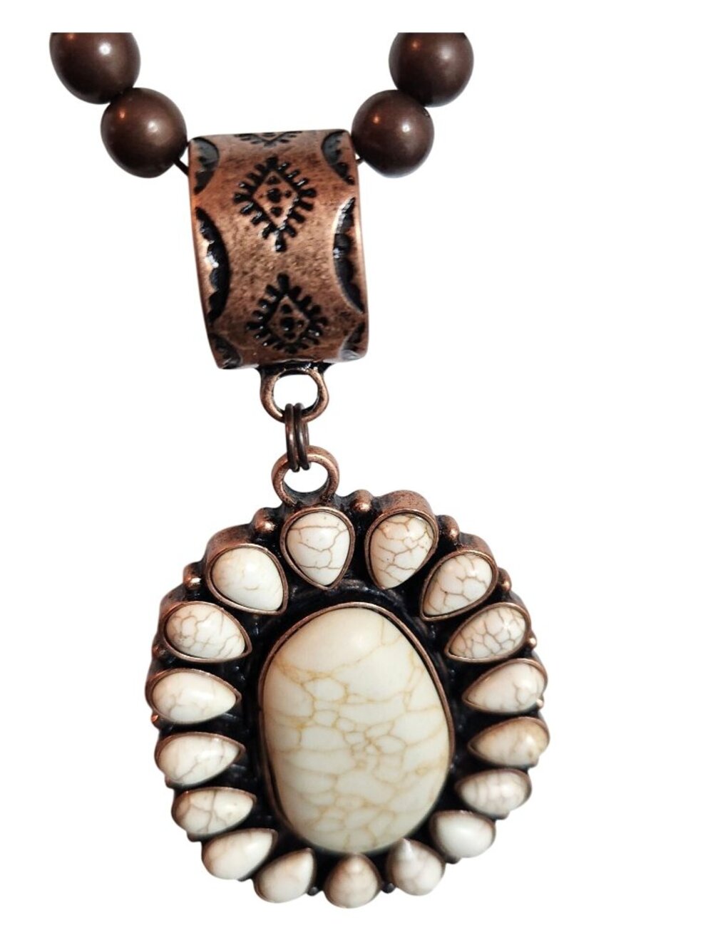 Statement Necklace Multi-Strand Ashlyn Rose Beaded Pendant neutral flower
